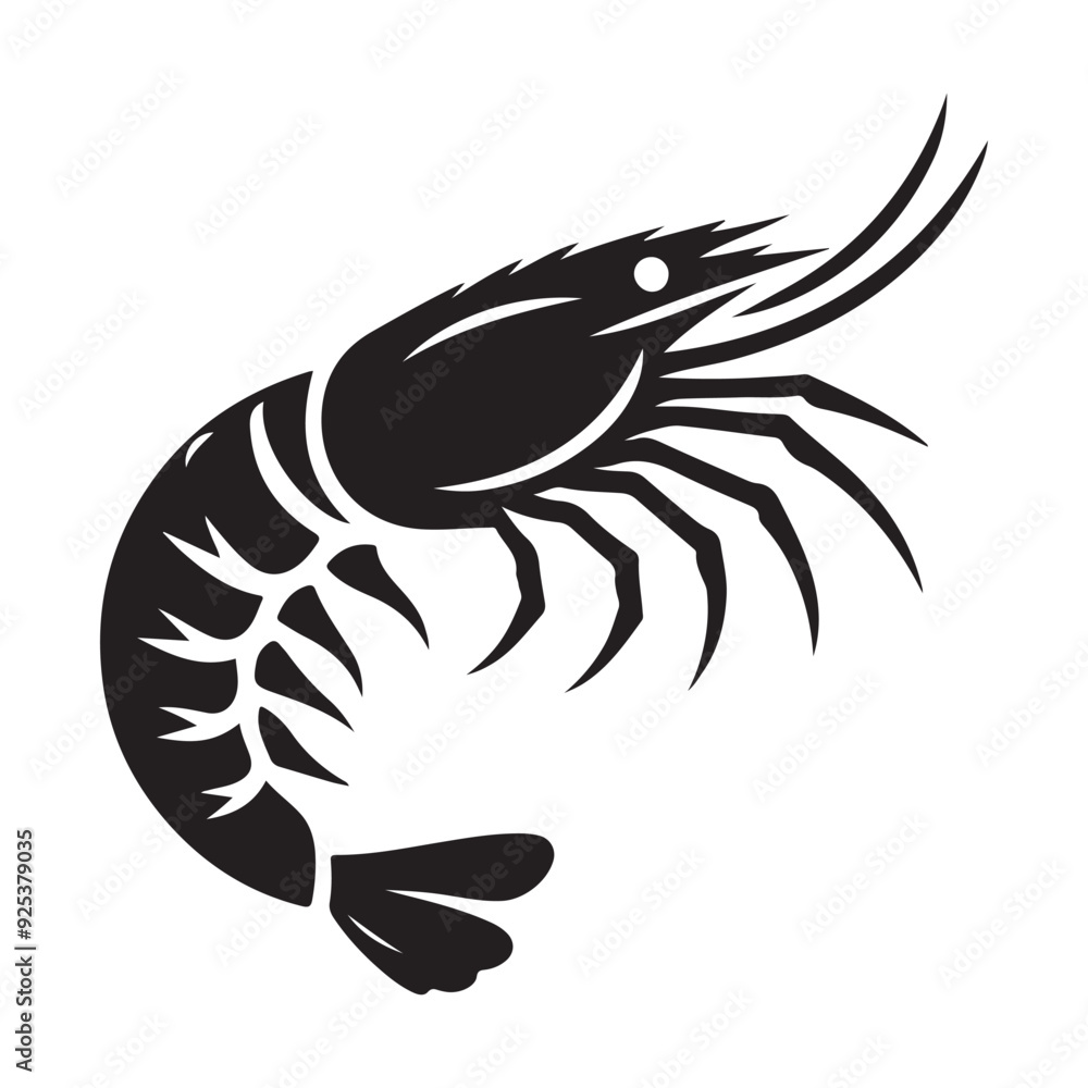 Shrimp Silhouette Vector, This is an editable and printable vector Shrimp Silhouette Vector, This is an editable and printable vector