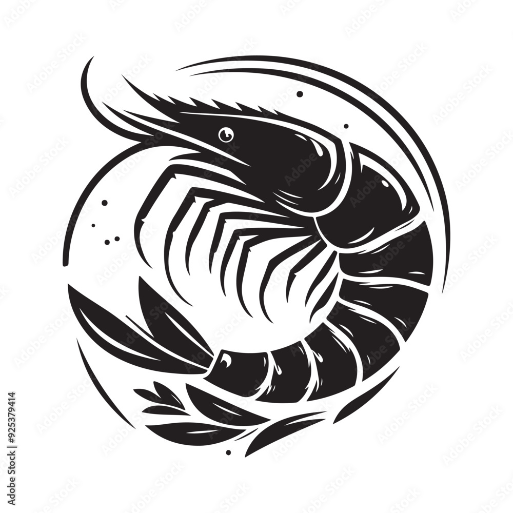 Shrimp Silhouette Vector, This is an editable and printable vector Shrimp Silhouette Vector, This is an editable and printable vector