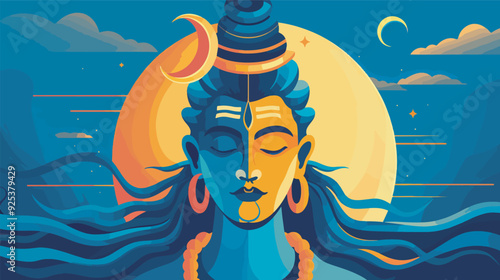 Lord Shiva Hindu God Meditation Yoga Spirituality India Religion Mahadev Crescent Moon Colorful Illustration Background Wallpaper Digital Art Graphic Design Artwork Transparent Background