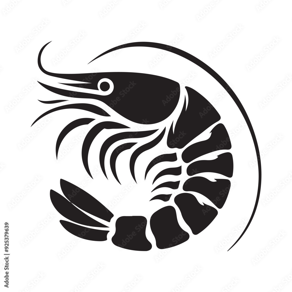 Shrimp Silhouette Vector, This is an editable and printable vector Shrimp Silhouette Vector, This is an editable and printable vector