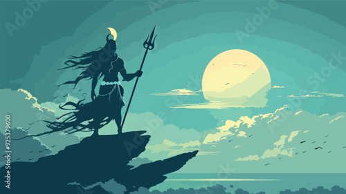 Lord Shiva Hindu God Trishul Moon Ocean Digital Art Transparent Background Wallpaper Mythology Religion Spiritual Mahadev Deity India Hinduism Shakti Meditation Yoga Namaste Om