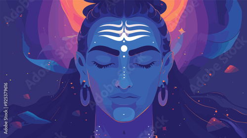 Meditating Lord Shiva Hindu God Colorful Illustration Spirituality Yoga India Religion Deity Mahadev Divine Blue Background Graphic Artwork Design Element Peaceful Harmony Mystical Spiritual Artwork