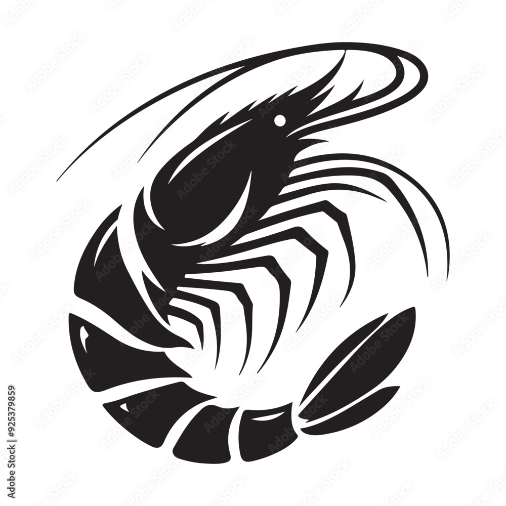 Shrimp Silhouette Vector, This is an editable and printable vector Shrimp Silhouette Vector, This is an editable and printable vector