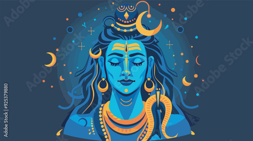Lord Shiva Hindu God Mahadev Mahakal Spirituality Deity Religion India Mythology Crescent Moon Third Eye Blue Skin Snake Trishul Damru Meditation Yoga Colorful Illustration Vector Graphic Transparent