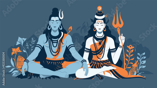 Lord Shiva and Goddess Parvati Hindu God Meditation Yoga Spirituality Peace India Divine Couple Maha Shivratri Illustration Artwork Digital Art Clipart Transparent Background