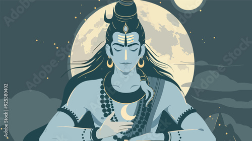 Lord Shiva Hindu God Meditation Spirituality Full Moon Night Sky Mahadev Deity Religion India Illustration Spiritual Yoga Peace Tranquility Divine Without Background