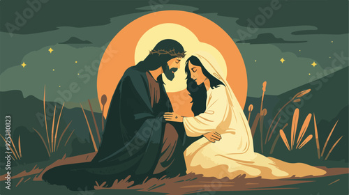 Jesus and Virgin Mary Illustration Christianity Religion Catholicism Faith God Prayer Church Holy Family Spiritual Biblical Jesus Christ Mother Mary Religious Figure Format