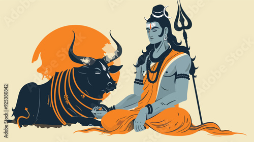 Lord Shiva meditating with Nandi bull spiritual divine Hinduism illustration transparent background India God Mahadev art print poster design mythology