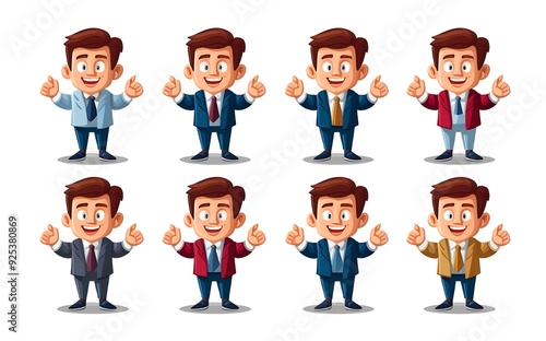 Set of Stylish Young Businessmen in Casual Attire Cartoon Vector Illustration