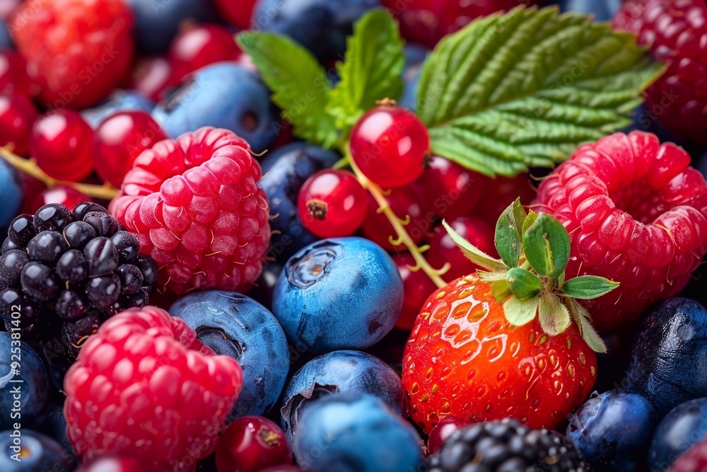 A close-up shot of a vibrant assortment of mixed berries, featuring blueberries and raspberries among other colorful fruits. The image highlights the rich textures and vivid colors of the berries, sho A close-up shot of a vibrant assortment of mixed berries, featuring blueberries and raspberries among other colorful fruits. The image highlights the rich textures and vivid colors of the berries, sho