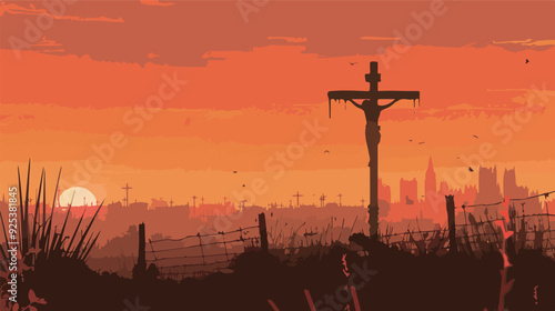 Jesus Christ Crucifixion Calvary Silhouette Dramatic Sunset Religious Background Easter Good Friday Christian Faith Hope Love Redemption Sacrifice Salvation Religious Symbolism Transparent Background