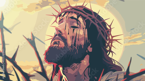 Jesus Christ Crown Of Thorns Religious Figure Christian Faith Easter Sunday Good Friday Gospel Illustration