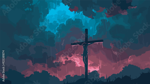 Jesus Christ on the Cross Crucifixion Christian Religious Symbolism Faith Hope Redemption Salvation Heaven God Silhouette Abstract Art Transparent Background