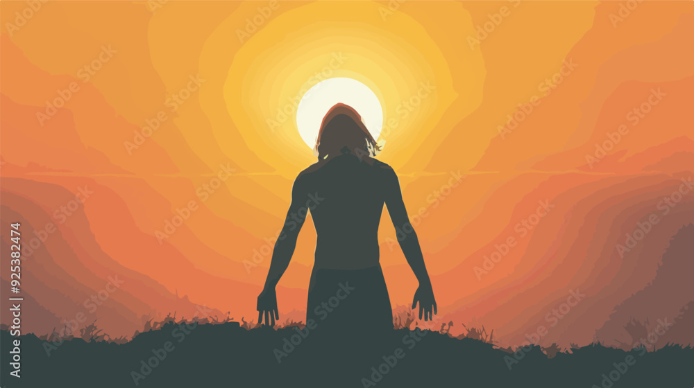 Fototapeta premium Man Silhouette Sunset Landscape Freedom Nature Hope Inspiration Transparent Background