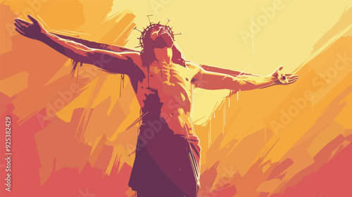 Jesus Christ Crucifixion Crown Of Thorns Christian Easter Religious Faith Hope Love God Savior Redeemer Sacrifice Atonement Golgotha Cross Good Friday Sunday Resurrection Illustration