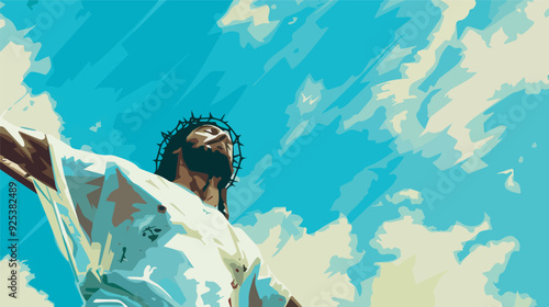 Jesus Christ Crown Of Thorns Looking Up Blue Sky Heaven Background Faith Christianity Religion Hope Spiritual God Christian Easter Redeemer Savior Messiah Son Of God Religious Belief Holy Bible
