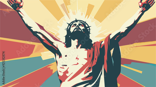 Jesus Christ Crown Of Thorns Religious Figure Christianity Illustration Graphic Art Retro Vintage Style Background Wallpaper Mural Divine Holy Son Of God Savior Redeemer Messiah Lord God Biblical