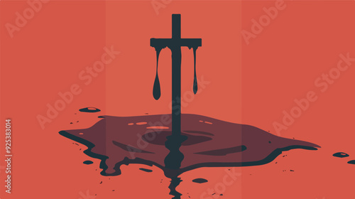 Black Cross Dripping Blood Sacrifice Religious Symbolism Christianity Dark Side Faith Spirituality Graphic Design Element Isolated Background Murder Violence Sin Redemption