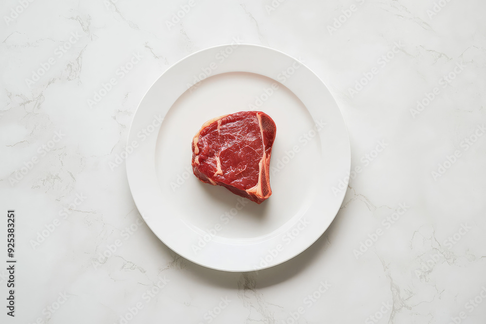 A Stunning Minimalist Showcase of a Single Raw Steak on a White Plate Capturing the Essence of Culinary Simplicity and Elegance A Stunning Minimalist Showcase of a Single Raw Steak on a White Plate Capturing the Essence of Culinary Simplicity and Elegance