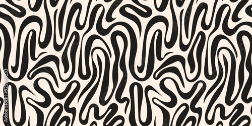 Abstract liquid lines seamless pattern. Hand drawn creative brush strokes flow.	 Wavy backdrop.