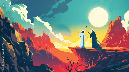 Jesus Christ Temptation Wilderness Devil Desert Mountaintop Faith Religion Spiritual Hope Heaven God Christian Biblical Illustration Transparent Background