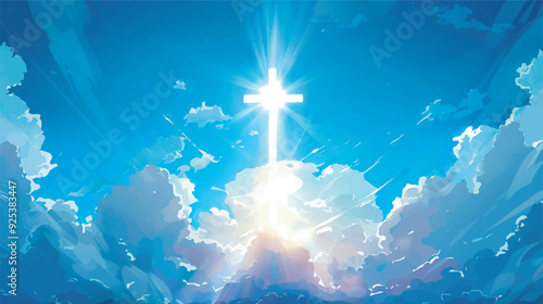 Christian Cross In Cloudy Sky Faith Religion Hope Heaven Jesus Christ God Spiritual Cloudscape Divine Blue Background Illustration Transparent Background