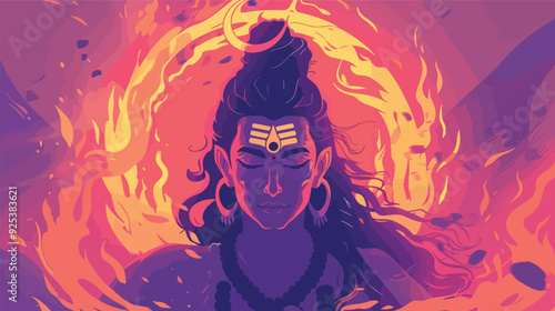 Lord Shiva Hindu God Meditation Spiritual Cosmic Energy Vibrant Colors Illustration Background Removed Digital Art Wallpaper Design Print