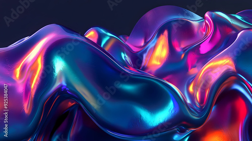 A vibrant, abstract representation of flowing, iridescent shapes with a glossy finish.