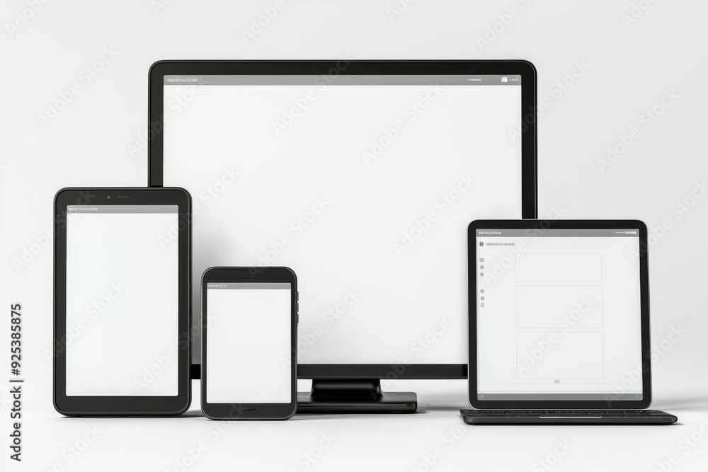 Multiple responsive screen and mobile devices mockup created with Generative AI Multiple responsive screen and mobile devices mockup created with Generative AI