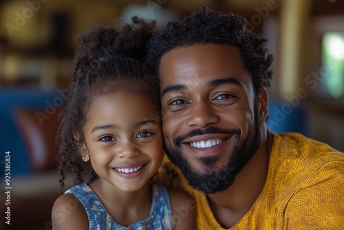 Cheerful father and daughter smiling together in a cozy living room during a sunny afternoon