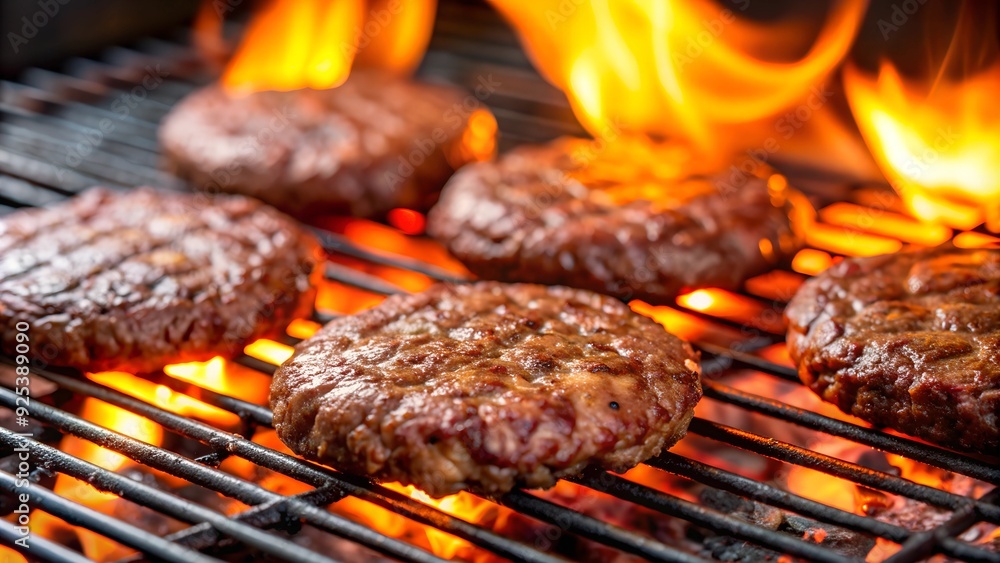 Beef steaks with vegetables and spices fly over a glowing grill fire. Beef steaks with vegetables and spices fly over a glowing grill fire.