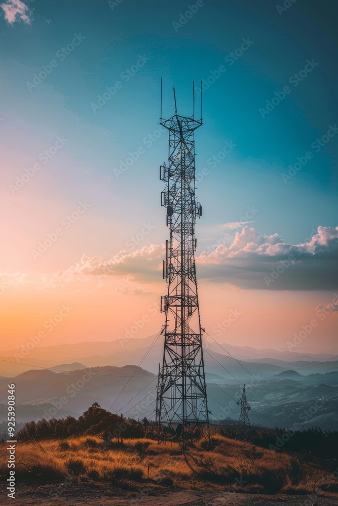 Sunset View of Microwave Transmission Tower in Rural Area Enhancing Connectivity Sunset View of Microwave Transmission Tower in Rural Area Enhancing Connectivity