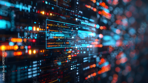 Wallpaper Mural Abstract 3D Illustration of Digital Code with Blue and Orange Lights Torontodigital.ca