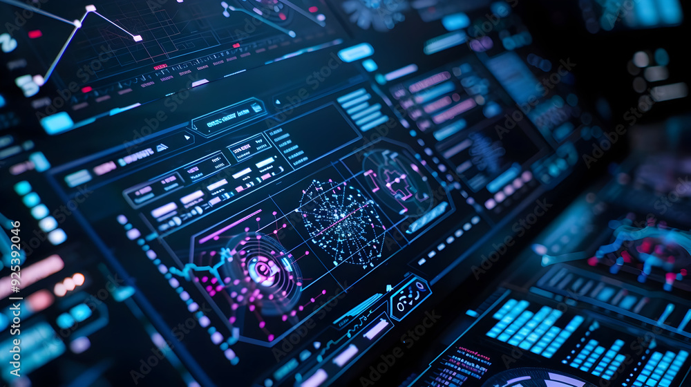 Obraz premium Futuristic Digital Interface with Colorful Lights Illustration