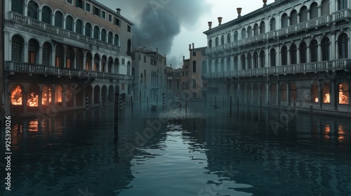 A Narrow Canal in Venice, Italy, with Gondolas and Buildings on Either Side photo