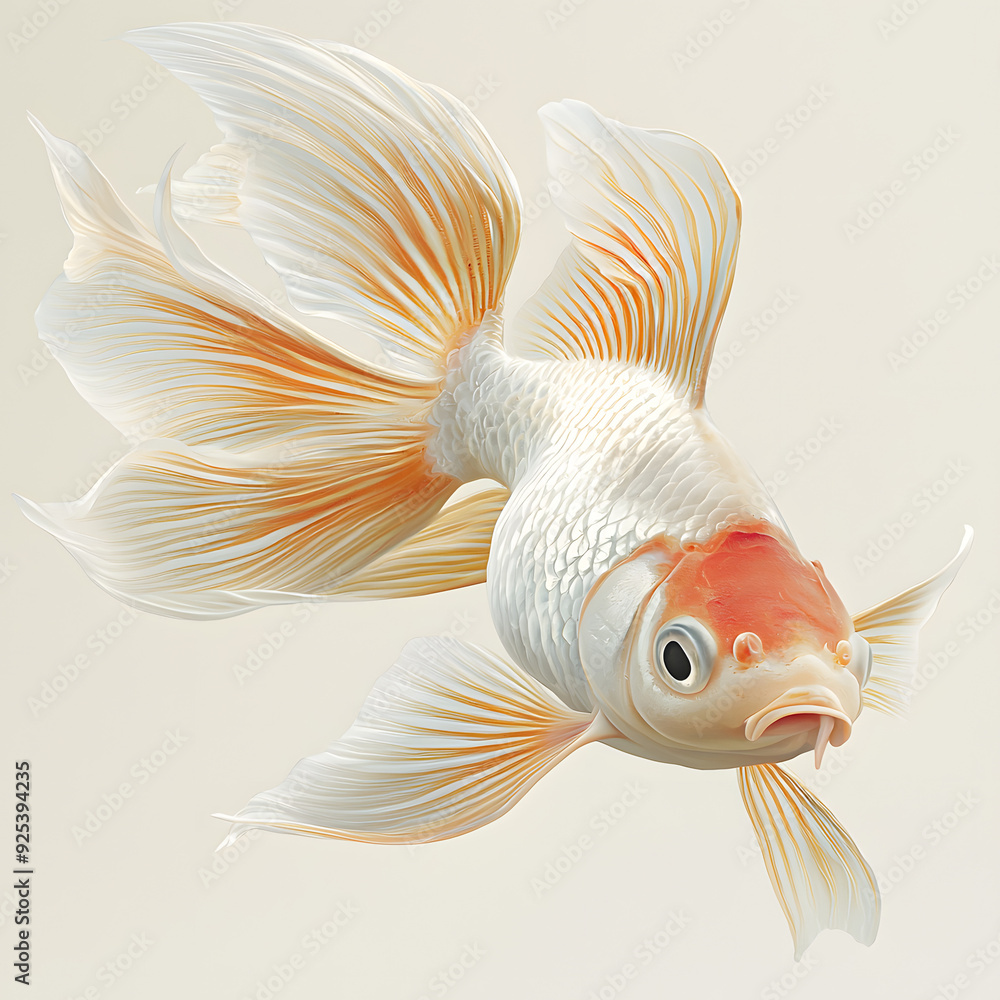 Fototapeta premium White and Orange Koi Fish with Flowing Fins.
