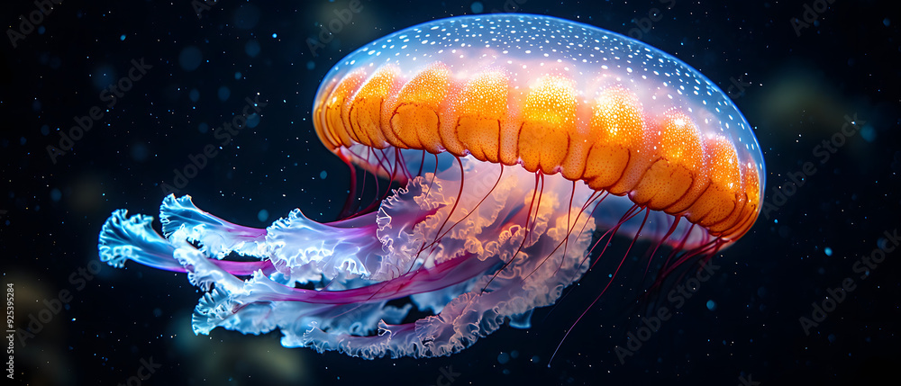 Bioluminescent Jellyfish in the Deep Sea. Bioluminescent Jellyfish in the Deep Sea.