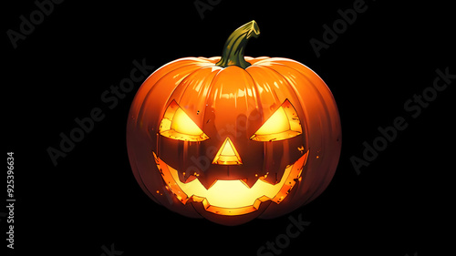 Halloween Pumpkin isolated on Black: Pumpkin Transparent Creepy Carved Orange Pumpkin with an Angry, Scary Smile