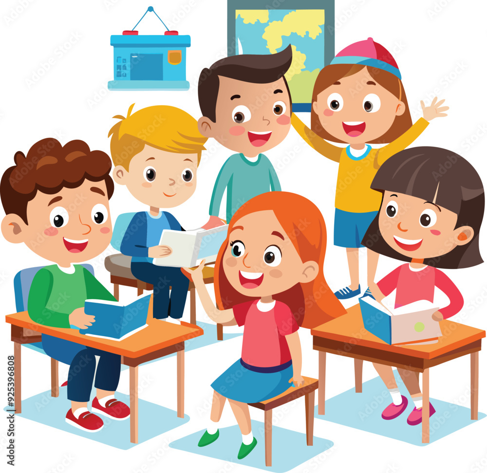 Kids reading, group of friends in a school Kids reading, group of friends in a school