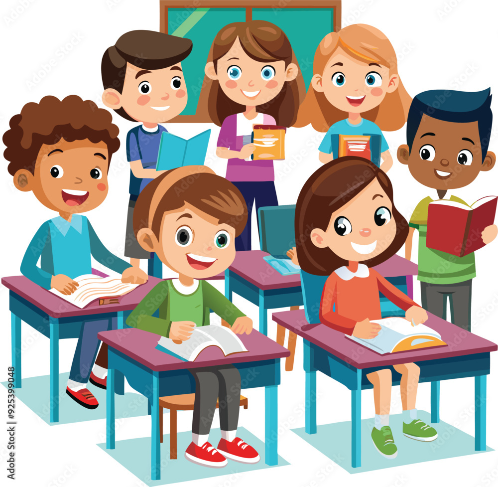 Kids reading, group of friends in a school Kids reading, group of friends in a school