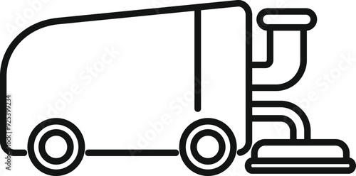 Simple illustration of a street cleaning machine cleaning the road from side view in a linear style