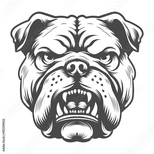 Bulldog dog  angry face open mouth teeth vector design