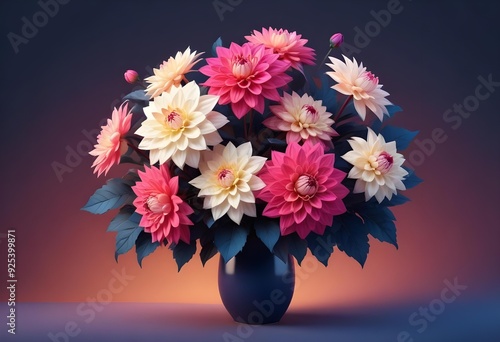 Wallpaper Mural Colorful dahlia flowers blooming against a dark blue background Torontodigital.ca