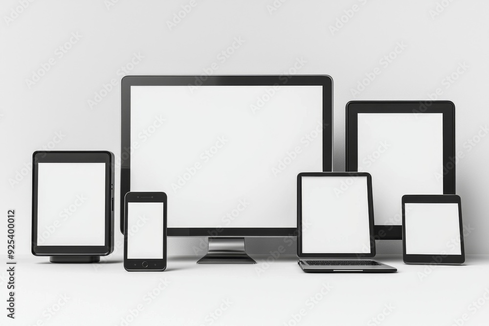 Multiple responsive screen and mobile devices mockup created with Generative AI Multiple responsive screen and mobile devices mockup created with Generative AI