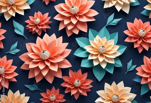 Colorful dahlia flowers blooming against a dark blue background photo