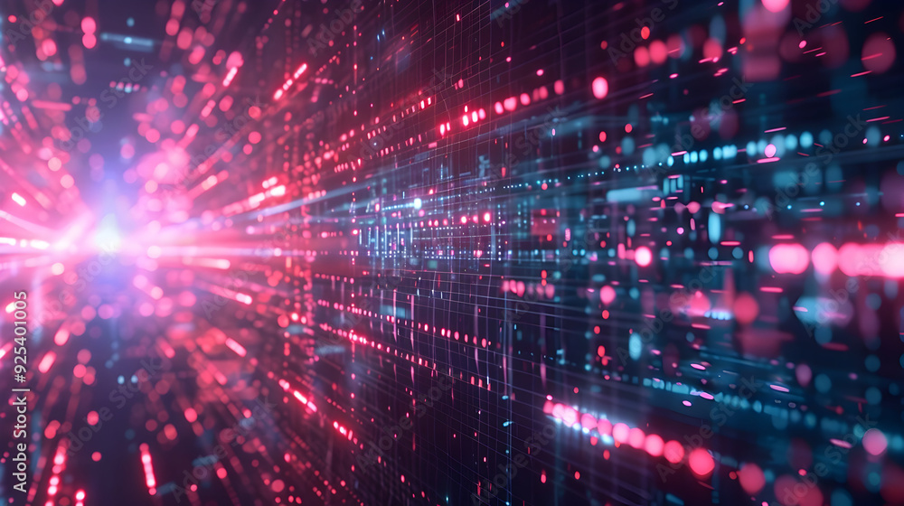 Fototapeta premium Abstract 3D Background with Pink and Blue Glowing Lights and Grid