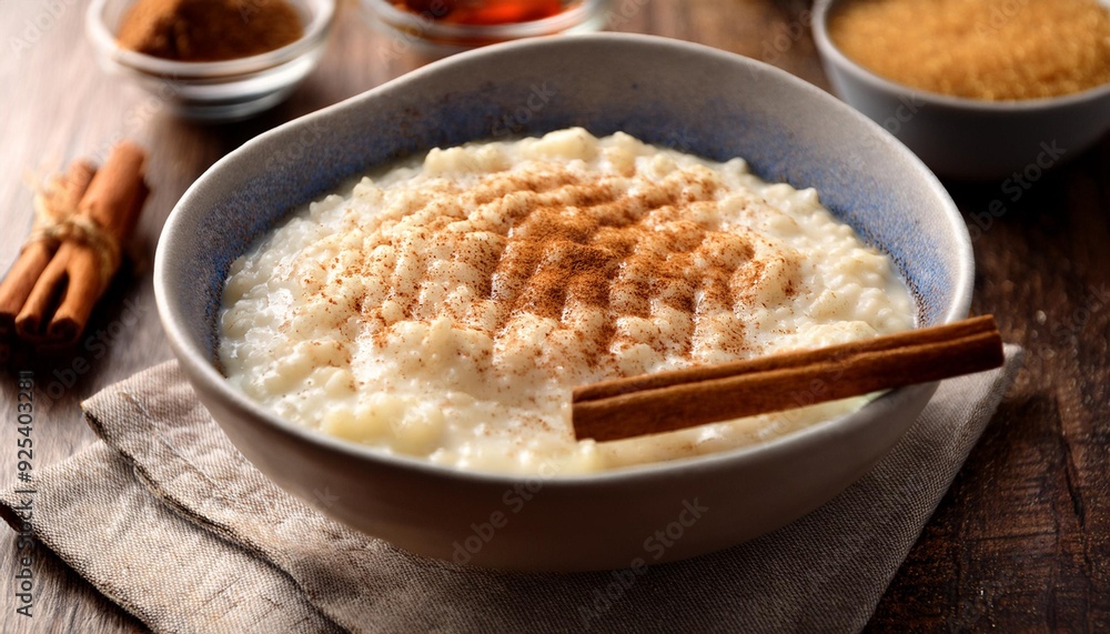 A creamy rice pudding with cinnamon and sugar A creamy rice pudding with cinnamon and sugar