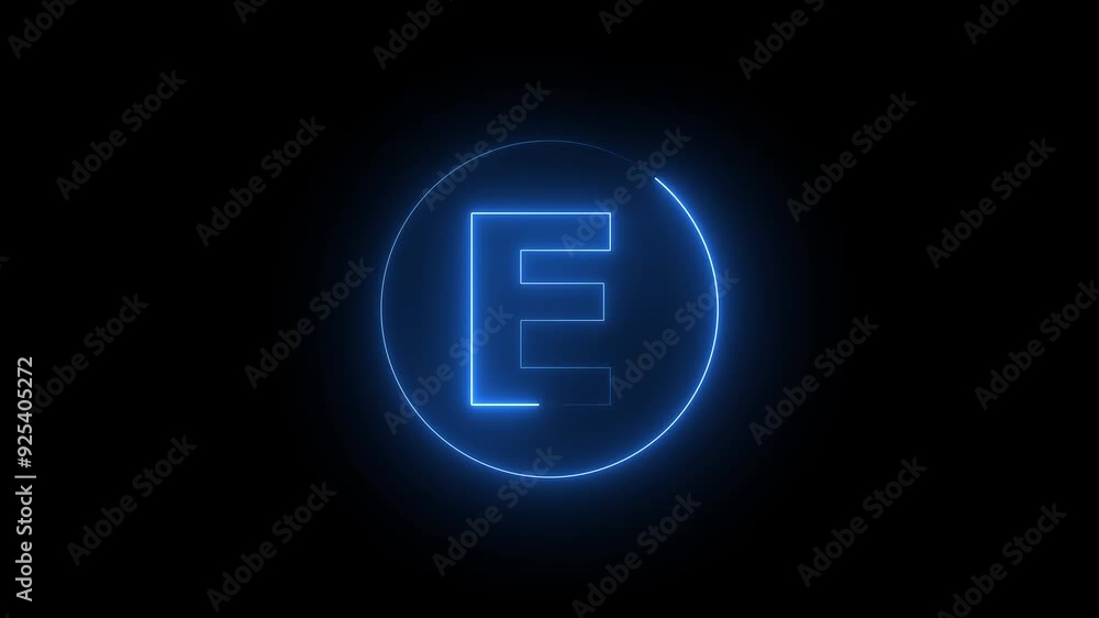 Abstract neon light E text animation ,blue and red color text . Abstract glowing neon line skip left icon animation. Abstract neon light E text animation ,blue and red color text . Abstract glowing neon line skip left icon animation.