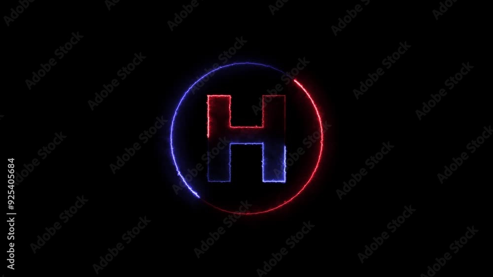 Abstract neon light H text animation ,blue and red color text . Abstract glowing neon line skip left icon animation. Abstract neon light H text animation ,blue and red color text . Abstract glowing neon line skip left icon animation.