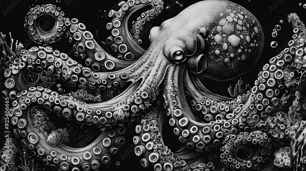 Obraz premium octopus underwater macro portrait on sand